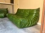 2x 3seater in vintage green leather, new condition!, Huis en Inrichting, Banken | Bankstellen, 75 tot 100 cm, Ophalen of Verzenden