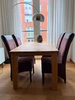 Eethoek met eiken tafel en 4 bruine stoelen, Huis en Inrichting, Complete eetkamers, Ophalen, Gebruikt