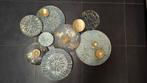 Metalen wanddecoratie blauw, grijs, goud., Ophalen, Zo goed als nieuw