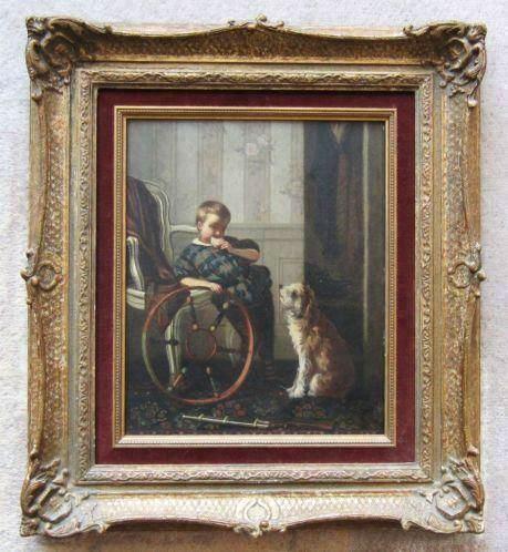 Albert Roosenboom toegeschr.===jongen met hoepel en hondje, Antiek en Kunst, Kunst | Schilderijen | Klassiek, Ophalen of Verzenden
