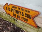 LK Putney & Son gestanst tinnen Pijlbord "The Big Store", Reclamebord, Gebruikt, ., Ophalen of Verzenden