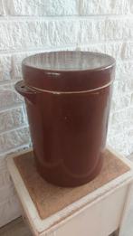 Grote oude olijven pot met deksel keramiek 33cm, Antiek en Kunst, Ophalen of Verzenden