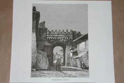 Antieke gravure - Porta Settimiana in Rome - 1872 !!, Antiek en Kunst, Kunst | Etsen en Gravures, Ophalen of Verzenden