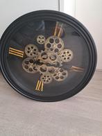Zwart gouden tandwiel klok, diameter 37, Huis en Inrichting, Woonaccessoires | Klokken, Zo goed als nieuw, Ophalen