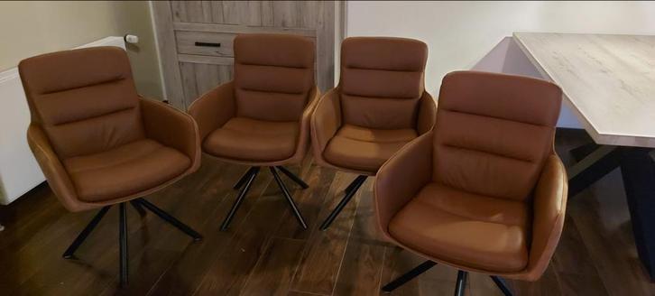 Zo goed als nieuwe lederen stoelen - set van 4, Huis en Inrichting, Stoelen, Zo goed als nieuw, Vier, Leer, Bruin, Ophalen