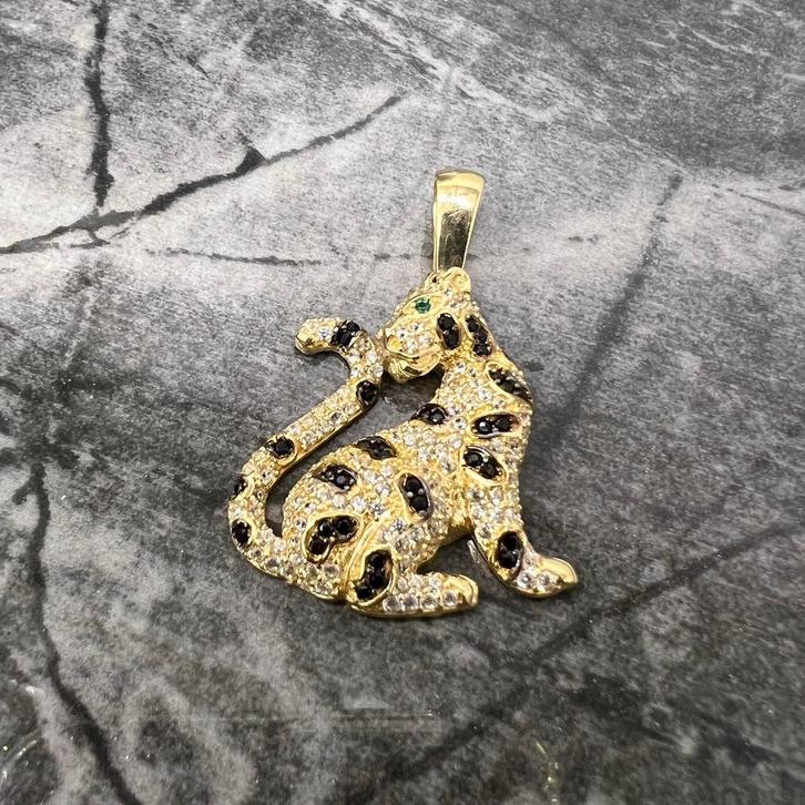 14 karaats gouden panter hanger kettinghanger, Sieraden, Tassen en Uiterlijk, Kettinghangers, Zo goed als nieuw, Goud, Kruis of Symbool