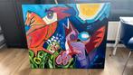 Het vogelnest, kleurrijk schilderij, Antiek en Kunst, Ophalen