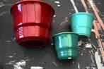 Retro bloempotten rood/groen/blauw, Tuin en Terras, Bloempotten, Gebruikt, Rond, Ophalen of Verzenden, Aardewerk