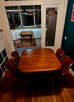 Art Deco Uitschuiftafel met 6 Stoelen, Huis en Inrichting, Tafels | Eettafels, Gebruikt, Eikenhout, Vijf personen of meer, Rechthoekig