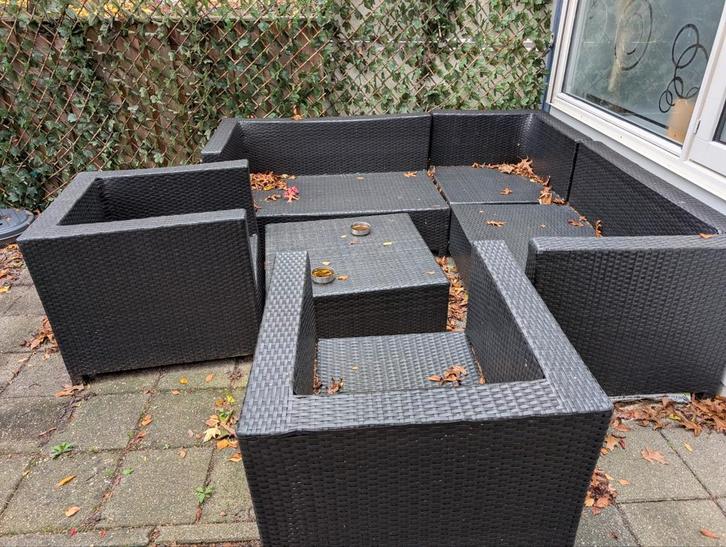Loungeset met kussenbox (zonder kussens), Tuin en Terras, Tuinsets en Loungesets, Gebruikt, Loungeset, Wicker, 8 zitplaatsen, Bank