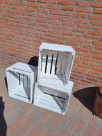 Witte Houten Veiling Kratjes - Set van 3, Huis en Inrichting, Woonaccessoires | Kisten, Minder dan 50 cm, Minder dan 50 cm, Ophalen of Verzenden