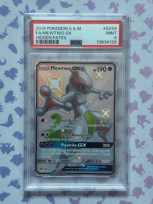 Mewtwo GX Full Art Shiny SV59 Pokémon Hidden Fates PSA 9, Hobby en Vrije tijd, Verzamelkaartspellen | Pokémon, Nieuw, Losse kaart