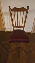 Houten stoel met lederen zitting, Huis en Inrichting, Stoelen, Ophalen of Verzenden, Gebruikt, Bruin, Eén