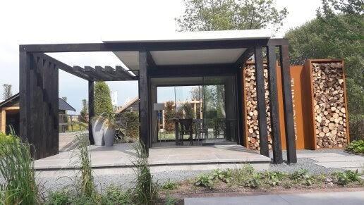 Overkapping /Verbouwde Zeecontainer 20ft Showmodel, Tuin en Terras, Overkappingen, Gebruikt, Tuinpaviljoen, Ophalen