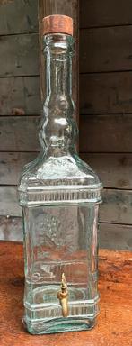 Grote fles groen glas met koperen kraantje, Ophalen of Verzenden