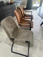 6 eetkamerstoelen bruin en groen, Huis en Inrichting, Stoelen, Ophalen, Gebruikt, Bruin, Stof