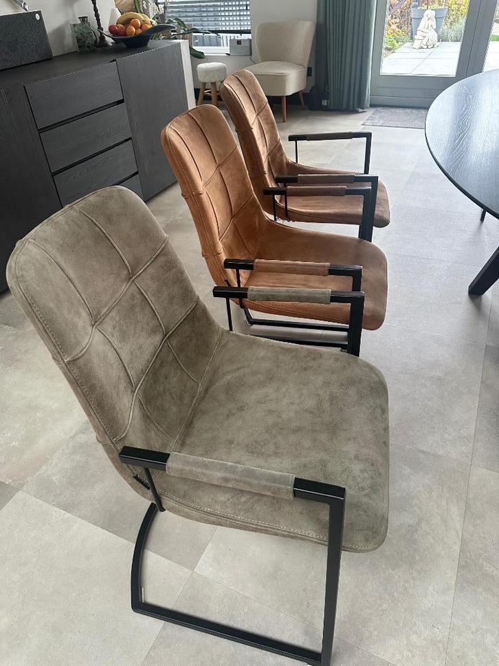 6 eetkamerstoelen bruin en groen, Huis en Inrichting, Stoelen, Gebruikt, Vijf, Zes of meer stoelen, Stof, Bruin, Ophalen