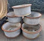 Antieke zinken ronde bloembakken 65 cm doorsnee nog 3 stuks, Tuin en Terras, Ophalen, Minder dan 30 cm, Minder dan 60 cm, Rond