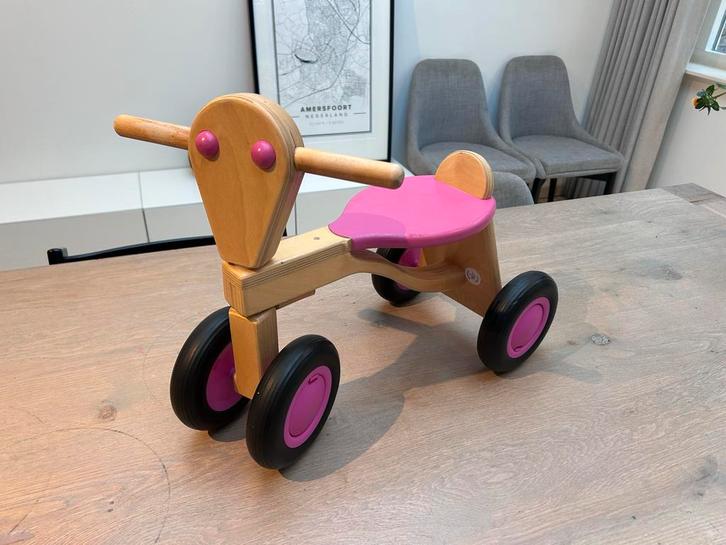Van Dijk Toys houten roze loopfietsje, Kinderen en Baby's, Speelgoed | Buiten | Voertuigen en Loopfietsen, Zo goed als nieuw, Loopfiets