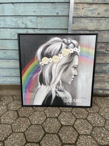 Painting Dream Believe   verf schilderij op doek 90 x 90  beschikbaar voor biedingen