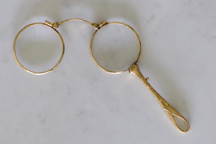 ✅ Antieke LORGNET - FACE A MAIN - klapbril verguld ca. 1875, Antiek en Kunst, Antiek | Goud en Zilver, Ophalen of Verzenden