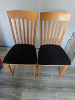 Set van 2 houten stoelen met zwarte zitting, Huis en Inrichting, Stoelen, Hout, Twee, Bruin, Ophalen of Verzenden