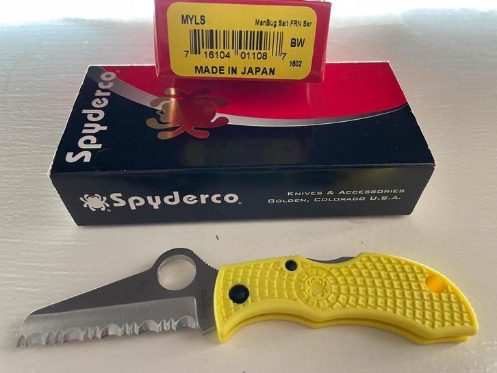 Spyderco Manbug Salt H1 serrated, Caravans en Kamperen, Kampeergereedschap, Nieuw, Ophalen of Verzenden