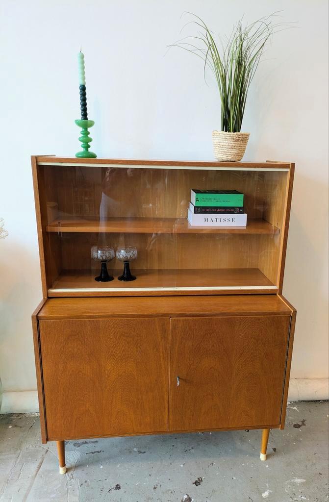 Mooi vintage vitrinekastje jaren 60, Huis en Inrichting, Kasten | Vitrinekasten, Zo goed als nieuw, Minder dan 100 cm, 50 tot 100 cm