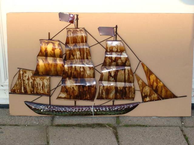 Wandplaat van metaal zeilschip driemaster, Huis en Inrichting, Woonaccessoires | Wanddecoraties, Nieuw, Ophalen