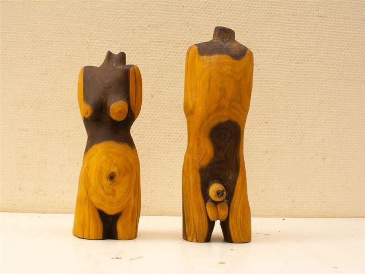2 houten man en vrouwlijke lichaam 36712, Verzamelen, Beelden en Beeldjes, Gebruikt, Mens, Ophalen of Verzenden