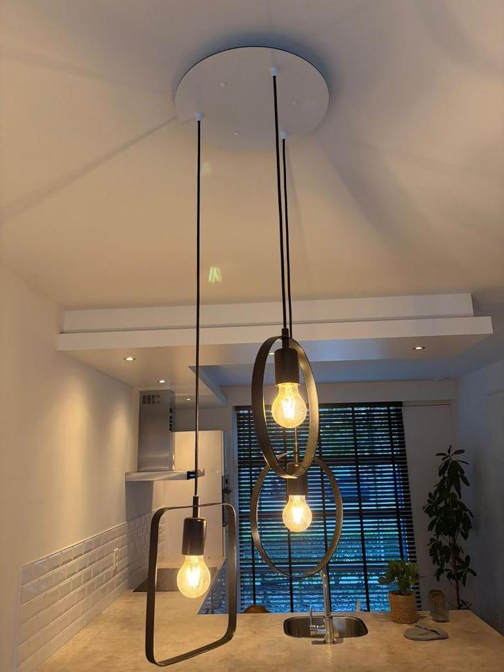 EGLO Bedington Hanglamp rond + vierkant (3) + plafondplaat, Huis en Inrichting, Lampen | Hanglampen, Zo goed als nieuw, Minder dan 50 cm