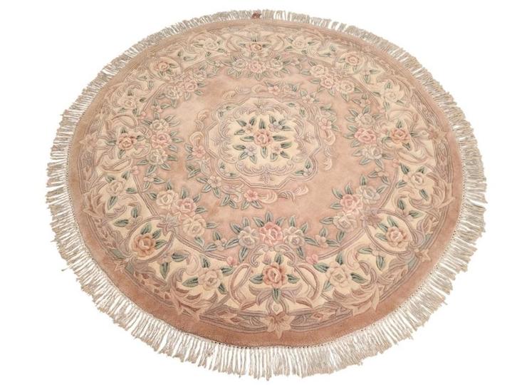 Handgeknoopt Aubusson tapijt rond pastel oranje 200x200cm, Huis en Inrichting, Stoffering | Tapijten en Kleden, Nieuw, 200 cm of meer