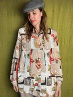 Vintage blouse - Jaren 90 - print - aardetinten -46/XXL, Kleding | Dames, Hgv, Maat 46/48 (XL) of groter, Ophalen of Verzenden