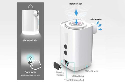 Draadloze elektrische luchtpomp 5 in 1 met powerbank en lamp, Caravans en Kamperen, Luchtpompen, Nieuw, Elektrisch, Ophalen of Verzenden