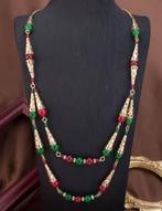 Nieuwe Gouden Ketting met Rode en Groene kralen, Nieuw, Ophalen of Verzenden, Met edelsteen, Goud
