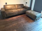 Microlederen 3-zitsbank met hocker, Ophalen, Zo goed als nieuw, Leer