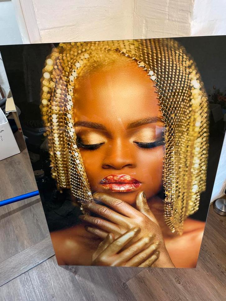 Glaskunst: Gouden Vrouw - 120x80cm, Antiek en Kunst, Kunst | Tekeningen en Foto's, Ophalen