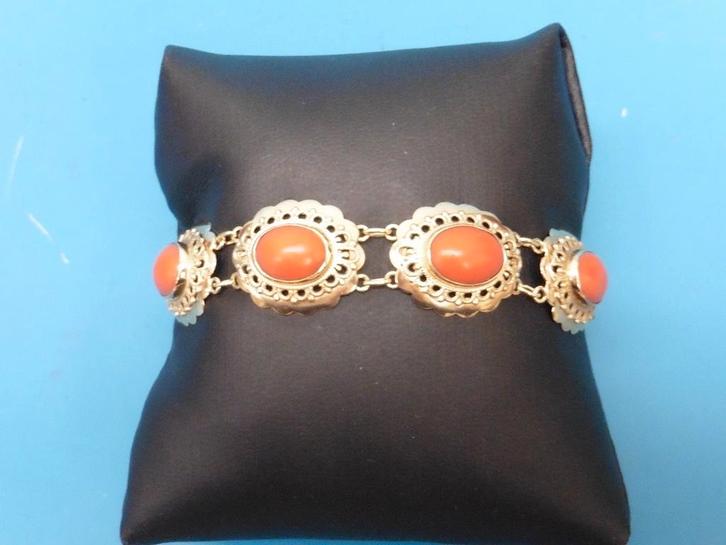 Gouden armband met bloedkoraal                           G21, Sieraden, Tassen en Uiterlijk, Armbanden, Gebruikt, Goud, Rood, Ophalen of Verzenden