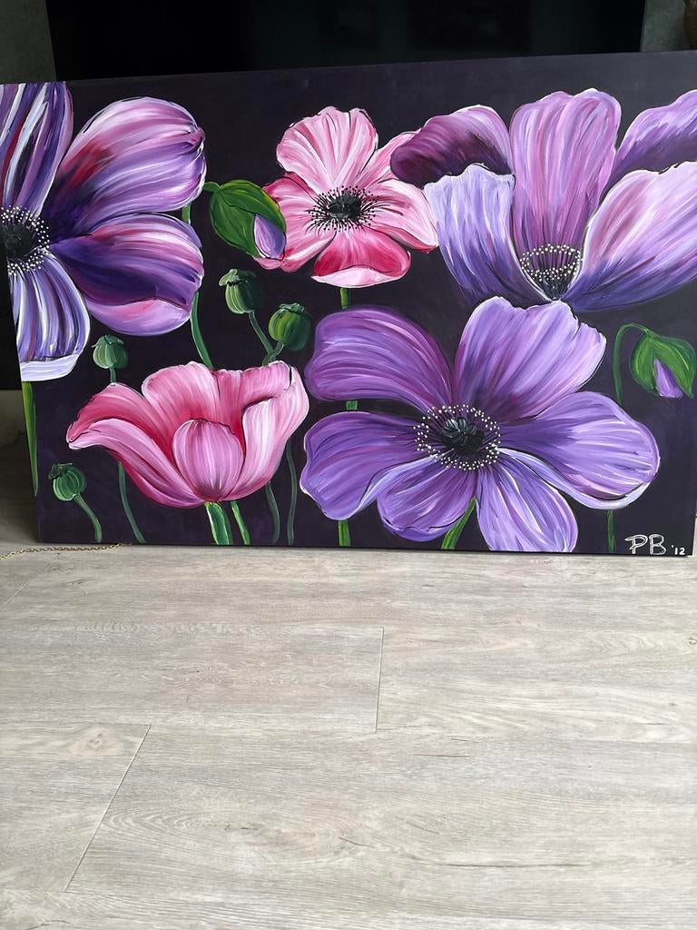 Schilderij met Anemonen - 120x80 cm, Antiek en Kunst, Ophalen
