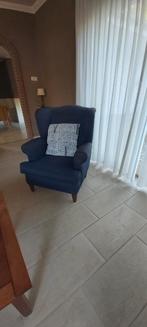 Blauwe fauteuil met kussen, Klassiek, 75 tot 100 cm, Ophalen of Verzenden, Zo goed als nieuw