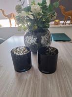 Cheetah Zambezi Vaas + 2 Waxinelichthouders zwart, Huis en Inrichting, Ophalen, Zwart, Minder dan 50 cm, Glas