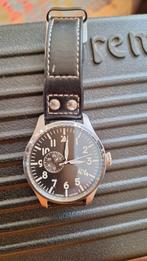 Zwate wijzerplaat lichtgevende wijzers, Sieraden, Tassen en Uiterlijk, Horloges | Heren, Overige merken, Leer, Staal, Ophalen of Verzenden