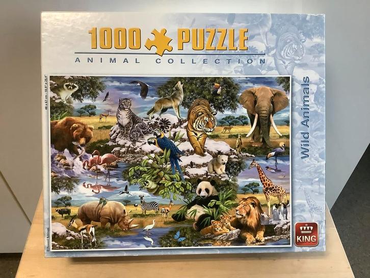Puzzel variatie wilde dieren panda olifant Afrika landschap, Hobby en Vrije tijd, Denksport en Puzzels, Gebruikt, Legpuzzel, 500 t/m 1500 stukjes