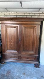 Massief eiken kast met 2 lades en 3 houten legplanken, Antiek en Kunst, Antiek | Meubels | Kasten, Ophalen