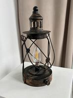 Lantaarn bruin metaal vintage + dimbaar bolletje, Huis en Inrichting, Lampen | Tafellampen, Ophalen of Verzenden, Zo goed als nieuw
