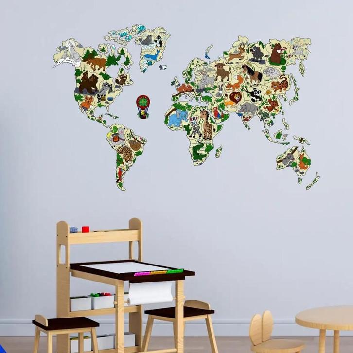 3D Houten Puzzel World Map Animals L Muur Decoratie - DIY, Hobby en Vrije tijd, Denksport en Puzzels, Nieuw, Rubik's of 3D-puzzel