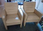 Leren stoeltjes eischaalkleur, Huis en Inrichting, Fauteuils, Ophalen, Minder dan 75 cm, Leer, Zo goed als nieuw