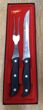 mes en vleesvork trancheerset zepter, Ophalen of Verzenden, Zo goed als nieuw, Rvs of Chroom, Bestekset