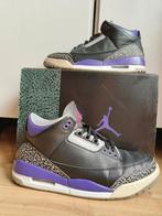 Nike Air Jordan 3 Black & Court Purple maat 44, Zwart, Ophalen of Verzenden, Sneakers of Gympen, Gedragen