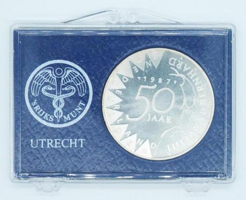 Nederland 50 Gulden 1987 Juliana & Bernhard Zilver FDC, Postzegels en Munten, Munten | Nederland, Losse munt, 50 gulden, Koningin Beatrix